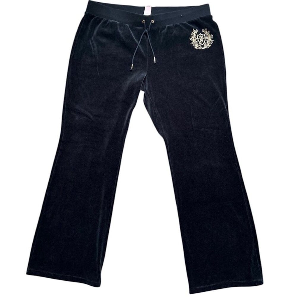 VTG Y2K Juicy Couture Velour Track Pants Sz XL Black Back Pockets 2000s